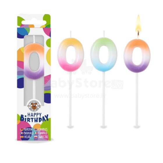 Birthday Fun - Rainbow number candle 0, 3 assorted