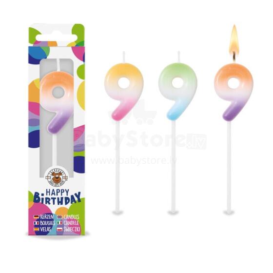Birthday Fun - Rainbow number candle 9, 3 assorted