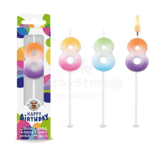 Birthday Fun - Rainbow number candle 8, 3 assorted