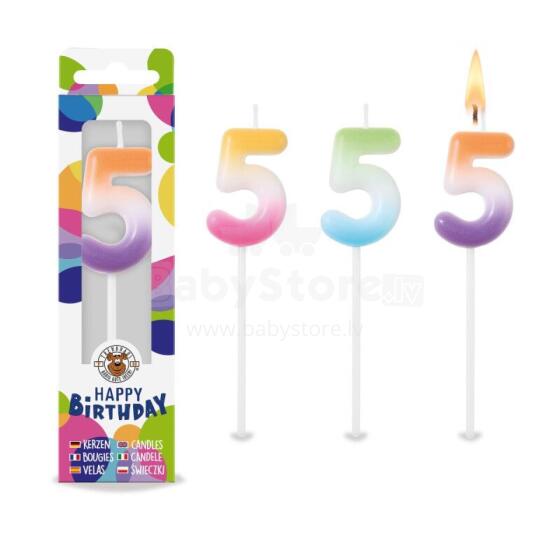 Birthday Fun - Rainbow number candle 5, 3 assorted