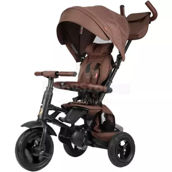 Bebe Basic Rito Deluxe Art.254139 Brown Bērnu  trīsritenis ar rokturi , jumtiņu un piepūšamajiem riteņiem