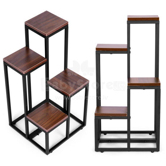 Ziedu statīvs, ziedu plaukts, dekorācijas, 4 plaukti, metāls MDF, tumšais valnots ModernHome
