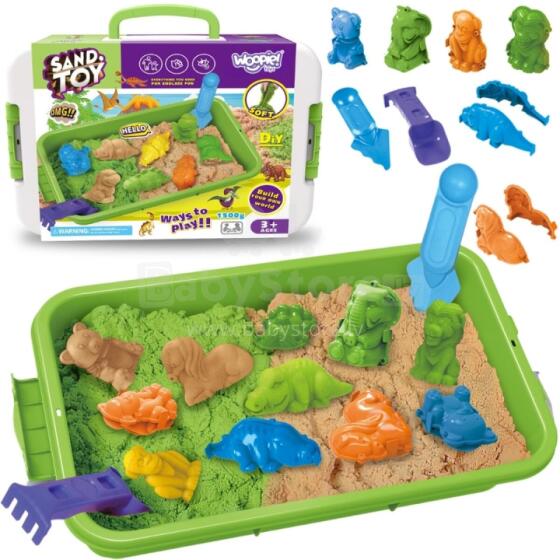 WOOPIE Kinetiskā smilts 1.5 kg XXL ZOO Safari komplekts ar veidnēm