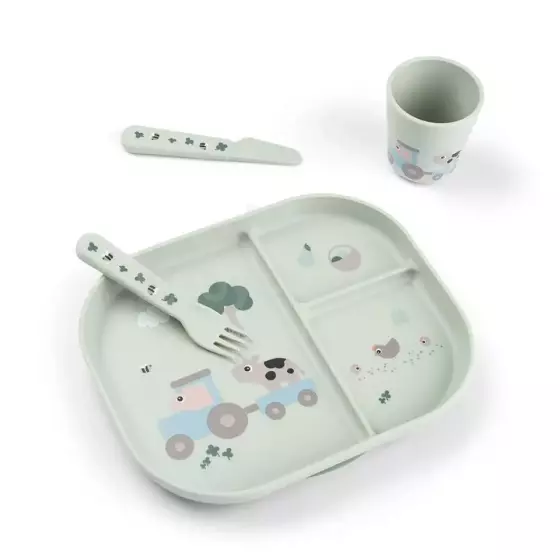 Foodie dinner set w/suction Tiny farm Green