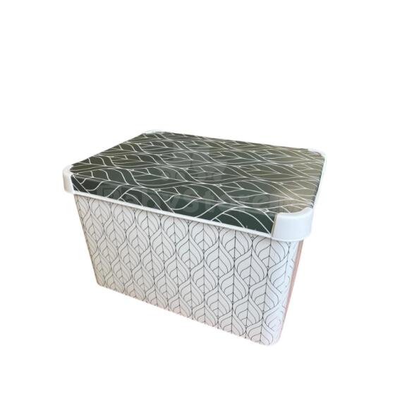 Box with lid Deco Stockholm L 39.5x29.5x23.5cm Green Leaves