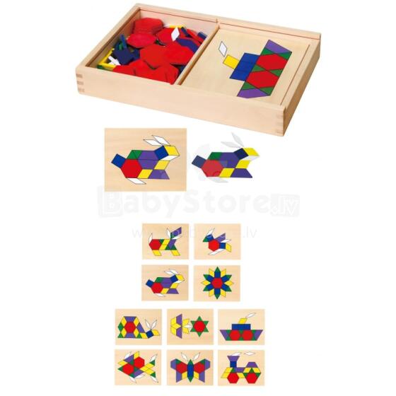 VIGA Koka ģeometriskie mozaīkas bloki Dienesa loģiskā puzle Montessori 148 gabali
