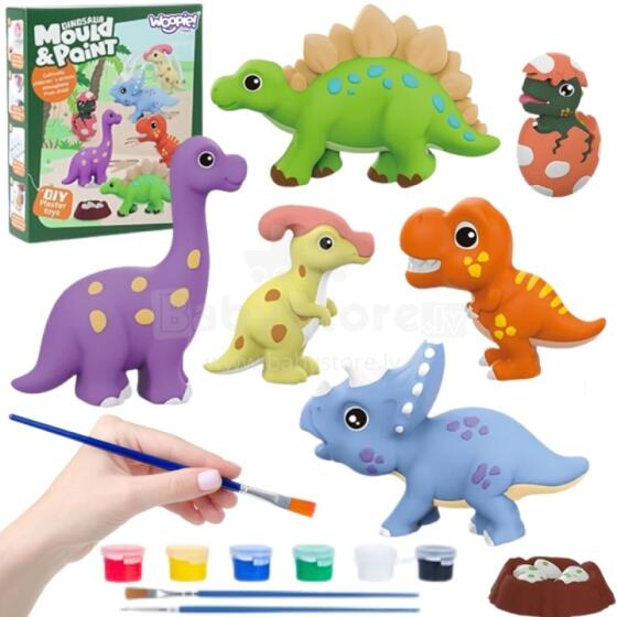 WOOPIE Radošais komplekts ar krāsām DIY veidojiet ģipša figūriņas un krāsojiet - Dinosauru komplekts
