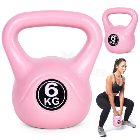 Kettlebell 6 kg vingrošanai, hanteles, svara bumba, fitnesa slodze, rozā, ModernHome