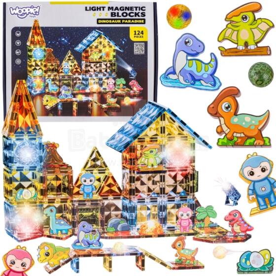WOOPIE Magnetic Construction Blocks Glowing 3D Dinosaur Park 124pcs