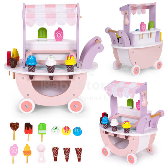 Деревянный магазин мороженого на колесах для детей 12 предметов ECOTOYS