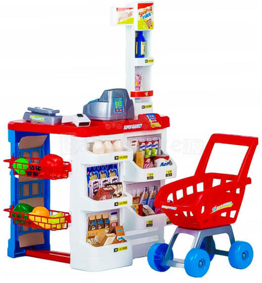 Large supermarket supermarket stall for children with cash register, scales and scanner