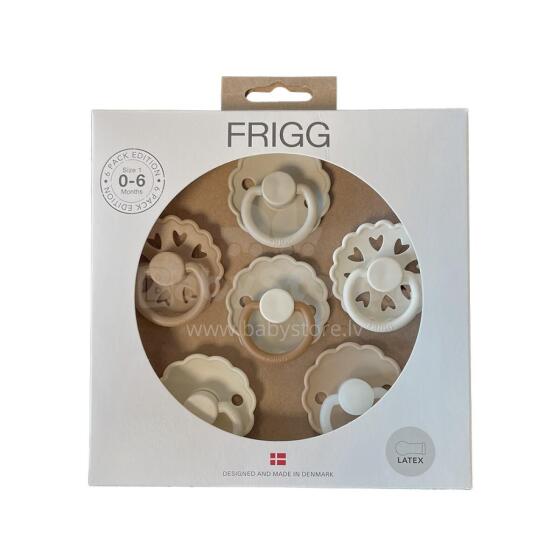 Frigg Pacifiers 4-pack Round Latex/Silicone Art.101865 Cinnamon Charm Apaļš māneklītis (knupītis) no 100% naturāla kaučuka/silikona no 0-6 mēn. (6 gb.)