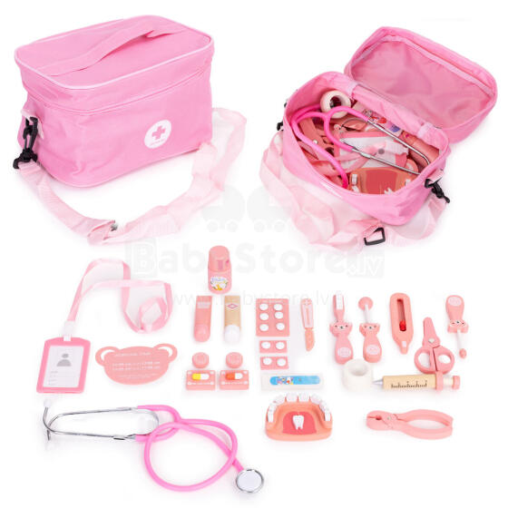 Eco Toys Art.HM328232 Wooden Doctor Play Set Medical Bag for Children 24 Pieces