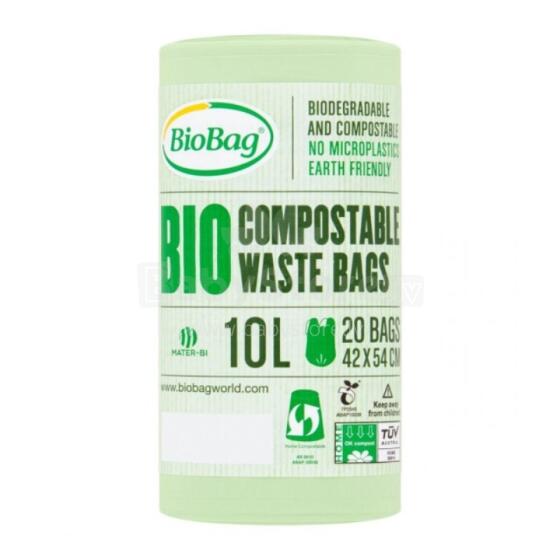 Компостируемые мусорные пакеты BioBag 10 л (20 шт. в рулоне) 15 мкр. 42х54 см зеленые