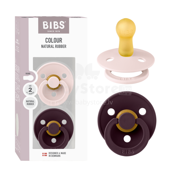 Bibs Studio Colour Round Art.263667 Petal/Plum  Пустышка (соска) из 100% натурального каучука 6-18мес.(2 шт.)