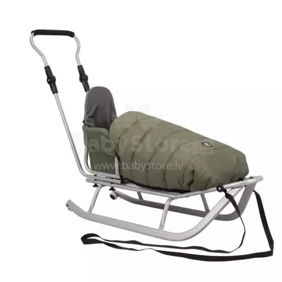 Kunert Sledge Rocker Art.264445 Khaki Bērnu kvalitatīvas koka/metāla ragavas no metāla un koka ar muguriņu un ar stumjamo rokturi un siltu guļammaisu