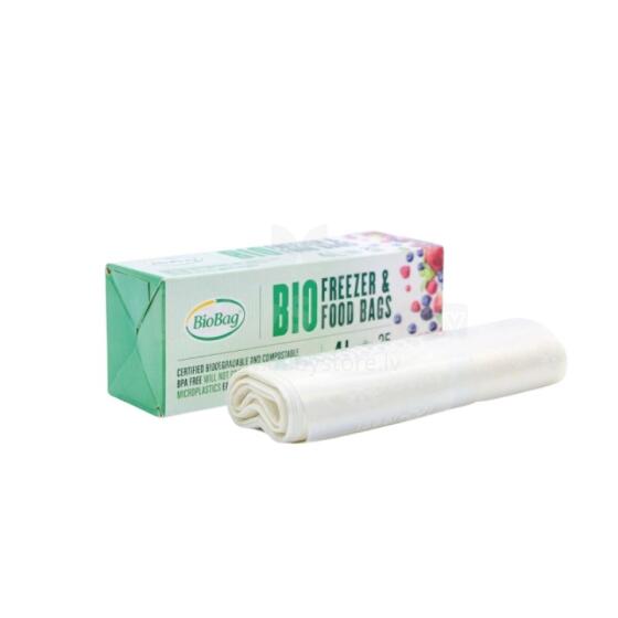 Pārtikas saldējamie maisi kompostējami BioBag 4L (25 gab. rullī) 18mkr. 24x40cm caurspīdīgi 