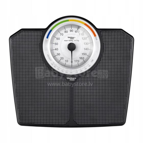 Klasiska mehāniskā vannas istabas svari līdz 180 kg melnā krāsā WEBBER BMI