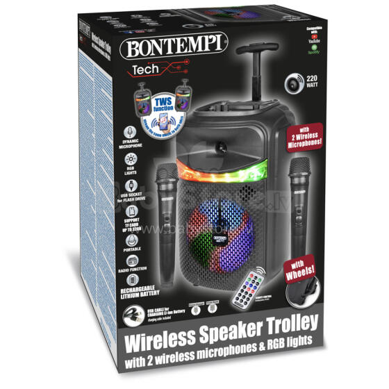 BONTEMPI wireless speaker with 2 microphones and RGB lights, 49 1070