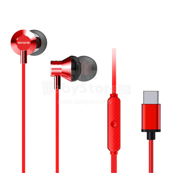 AIWA In-Ear stereo austiņas ar mikrofonu, sarkanas (USB)