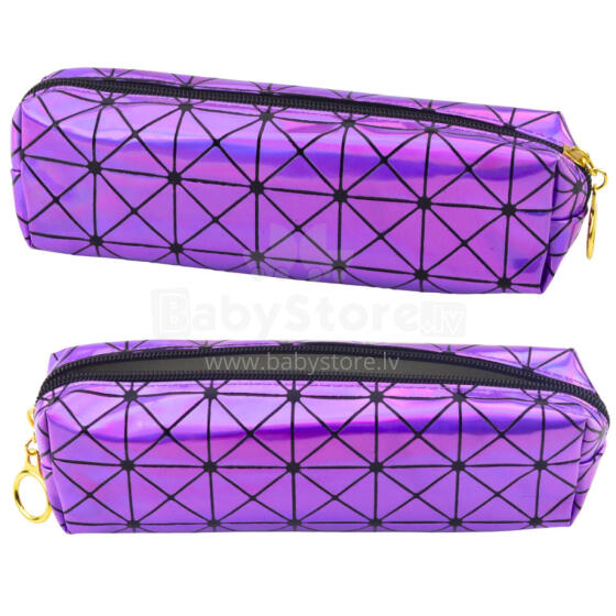 School Office Pencil Case, Single Compartment, Holographic Pattern, Purple, 20x6.5cm
