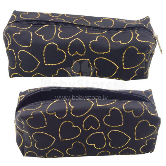 Single-compartment School Office Pencil Case Golden Hearts Black 20x8 cm
