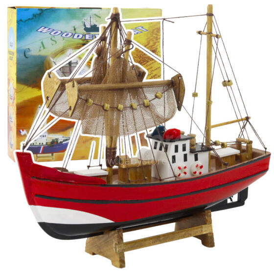 Kolekcionējams dekoratīvs modeļa makšķerēšanas kuģis sarkans 30x26cm