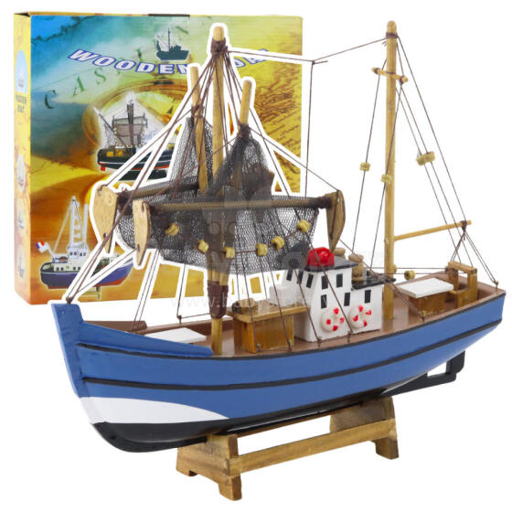 Collectible Decorative Model Fishing Boat Ship Blue 30x26cm