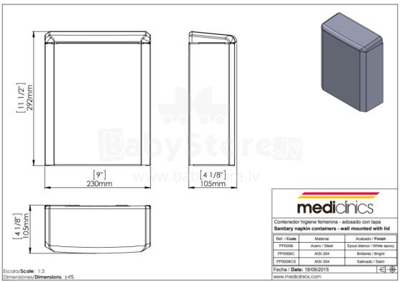 MEDICLINICS PP0006B Bin For Sanitary Napkins, 6 L, Black Epoxy