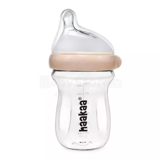 Haakaa Glass Baby Bottle Art.BHK139-P  Anti-koliku stikla bērnu  barošanas pudelīte 180ml