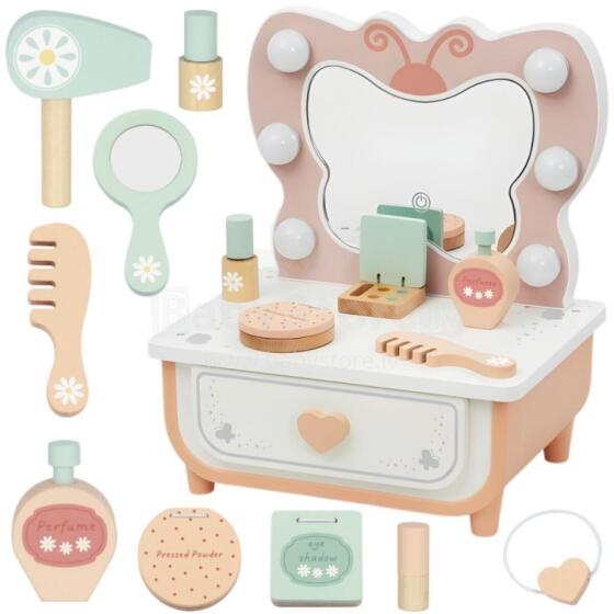 TOOKY TOY Wooden Butterfly Vanity with LED Light + Cosmetics