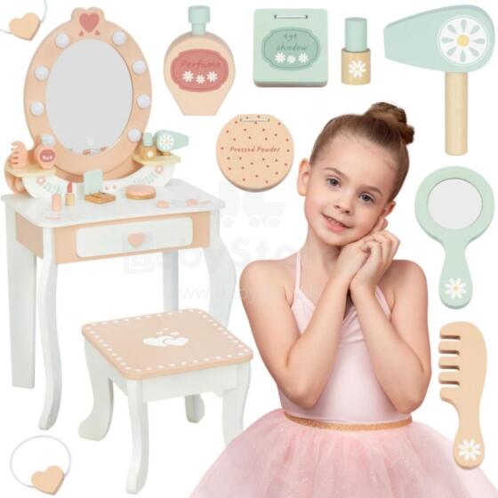 Деревянный туалетный столик TOOKY TOY с креслом, аксессуарами, LED-зеркалом и косметикой