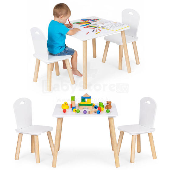 Children’s Furniture Set Table + 2 Chairs White ECOTOYS