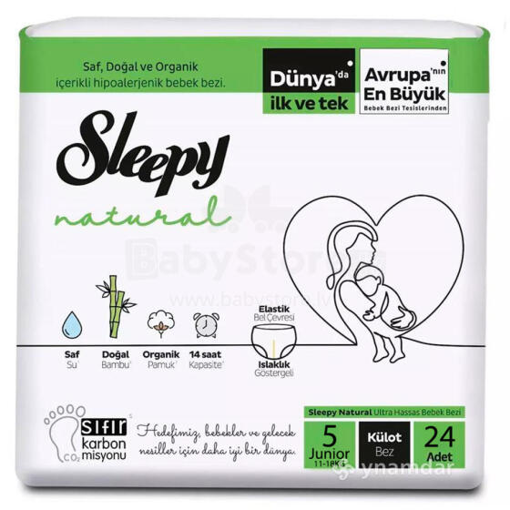 Sleepy Natural Pants Junior Size 5 Art.268279 autiņbiksītes  11-18kg 24gab
