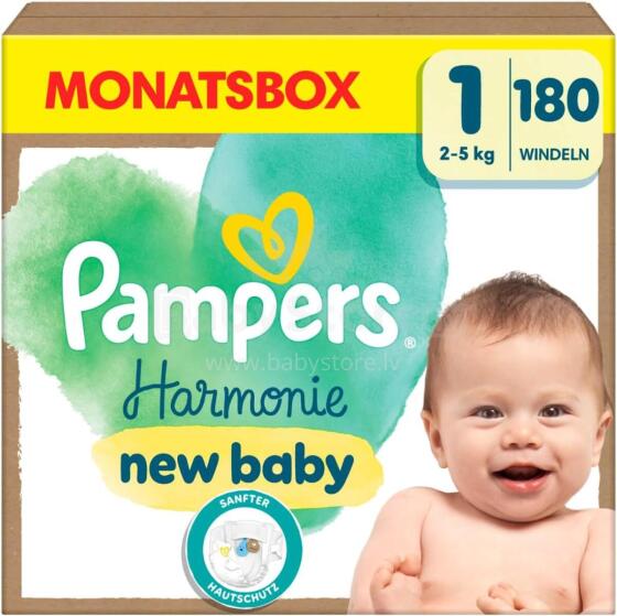 Pampers Harmonie Pure Protection Mega XXXL Pack  Art.268355 Подгузники S1 размер,2-5кг,180 шт.