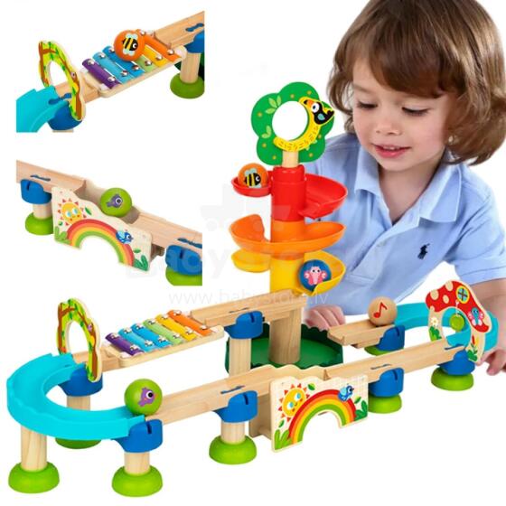Tooky Toy Wooden Musical Marble Run 44 pcs