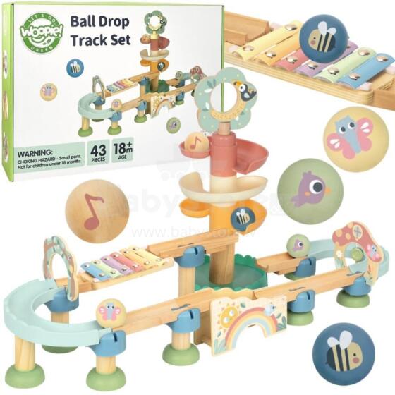 WOOPIE GREEN Wooden Marble Run with Sound Effects Xylophone FSC