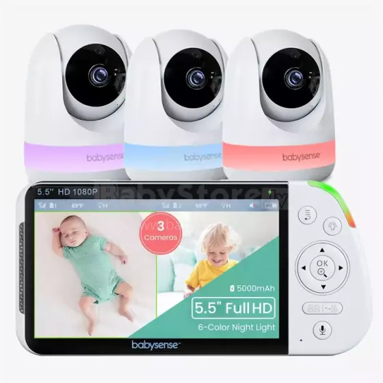 Babysense Video Baby Monitor Max View Pro Art.268711 Цифровая видеоняня с дисплеем с 3 камерами, без Wi-Fi, раздельным экраном, ночником и звуковым генератором