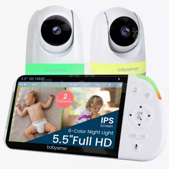 Babysense Video Baby Monitor Max View Pro Art.268721 Цифровая видеоняня с дисплеем с 2 камерами, без Wi-Fi, раздельным экраном, ночником и звуковым генератором