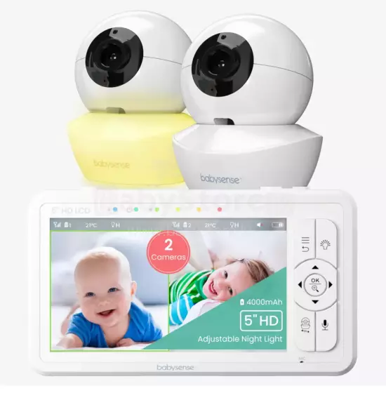 Babysense Video Baby Monitor with 2 Cameras Art.HDS2 Video-aukle ar LCD displeju ar 2 kamerām, bez Wi-Fi, dalītu ekrānu un naktsgaismas ierīci