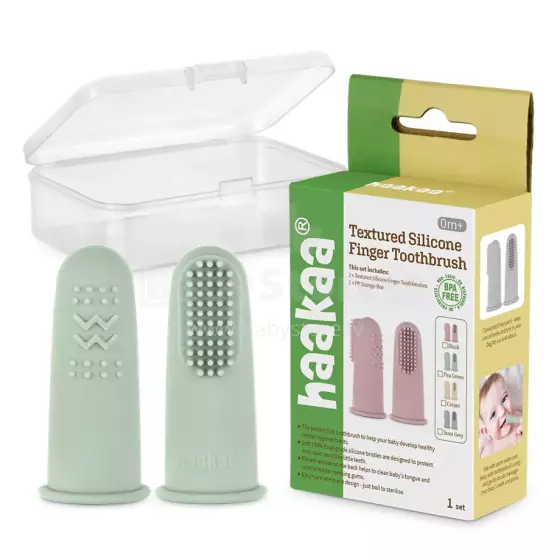 Haakaa  Silicone Finger Toothbrush  Art.TPS036-PG Pea Green Silikona pirksta uzgalis - zobu birste zobu kopšanai un smaganu masāžai,2 gab