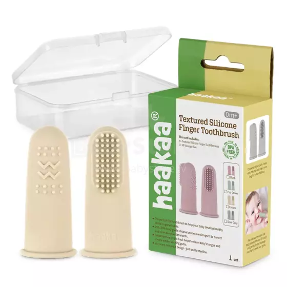 Haakaa  Silicone Finger Toothbrush  Art.TPS036-C Cream Silikona pirksta uzgalis - zobu birste zobu kopšanai un smaganu masāžai,2 gab