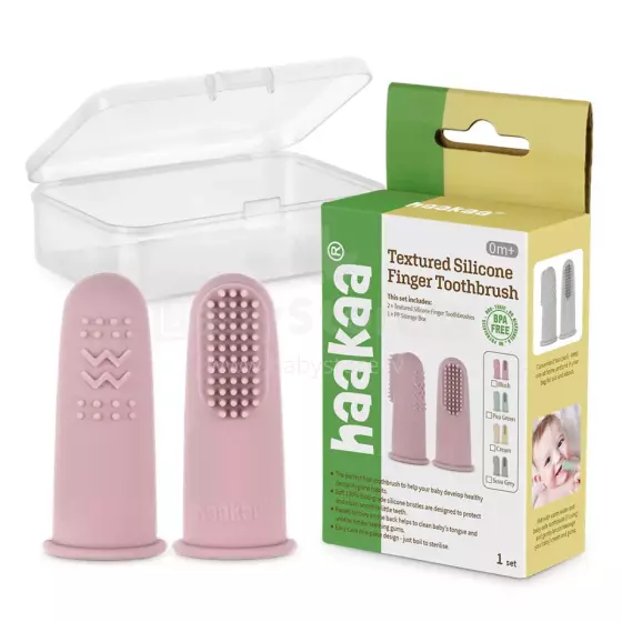 Haakaa  Silicone Finger Toothbrush  Art.TPS036-BH Blush Silikona pirksta uzgalis - zobu birste zobu kopšanai un smaganu masāžai,2 gab