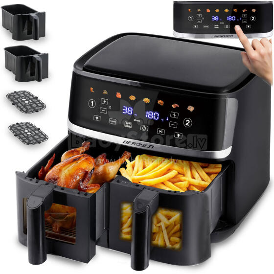 Большой 10.2L фритюрник без масла Air Fryer XL с двумя камерами Berdsen 1700W BD-657 черный