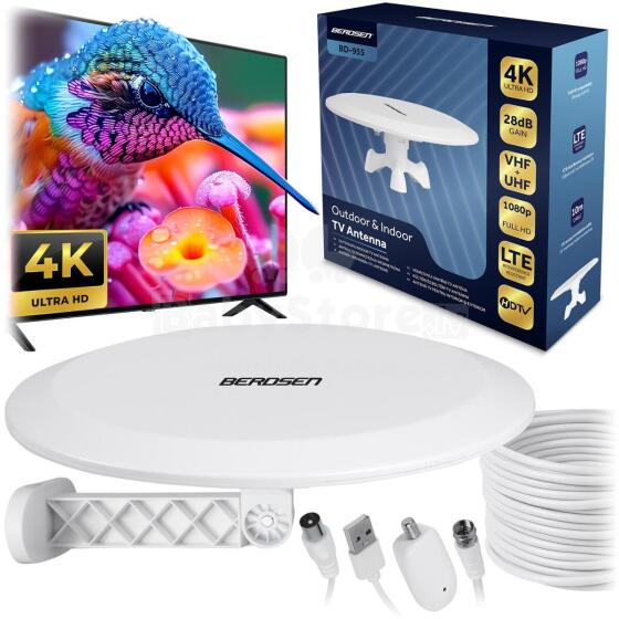 Indoor Outdoor TV Antenna Ultra HD 4K Berdsen BD-955 White