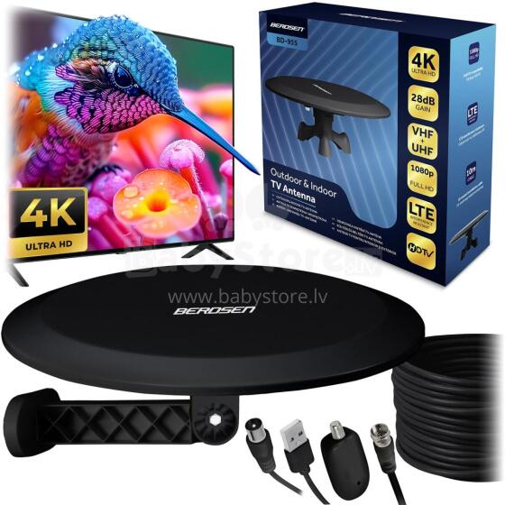 Внутренняя и наружная телевизионная антенна Ultra HD 4K Berdsen BD-955 черная