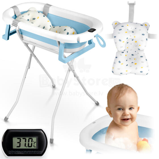 Foldable bathtub for children, infants with a frame, thermometer and insert Ricokids RK-287 white-blue