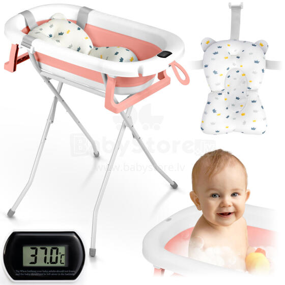 Foldable bathtub for children, infants with a frame, thermometer and insert Ricokids RK-287 white-pink