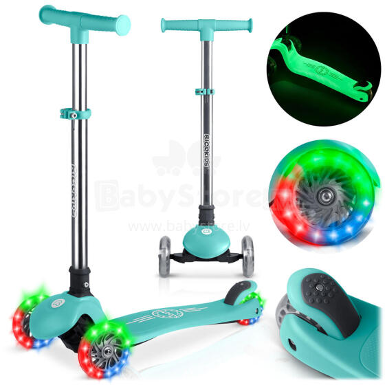 Three-Wheeled Balance Scooter for Kids Glowing in the Dark Ricokids Glow - Turquoise