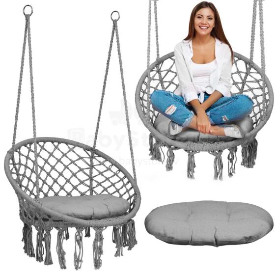 Karājošā dārza krēsla šūpulis BOHO pelēks + spilvens